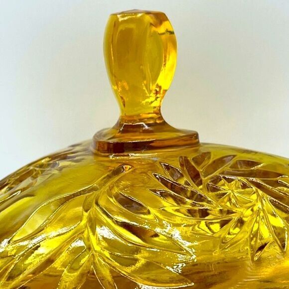 Hazel Atlas Gold Amber Pinwheel Triangle Candy Box w/ Finial Lid - Picture 11 of 15